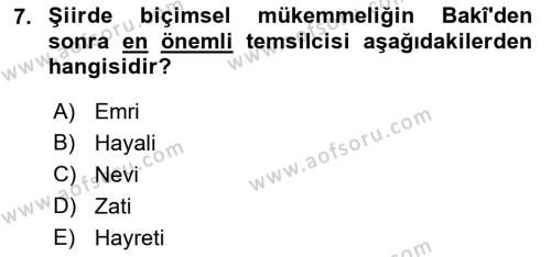 XVI. Yüzyıl Türk Edebiyatı Dersi 2019 - 2020 Yılı (Final) Dönem Sonu Sınavı 7. Soru