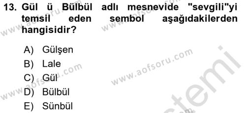 XVI. Yüzyıl Türk Edebiyatı Dersi 2020 - 2021 Yılı Yaz Okulu Sınavı 13. Soru