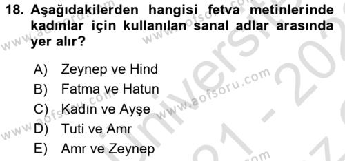 XVI. Yüzyıl Türk Edebiyatı Dersi 2021 - 2022 Yılı Yaz Okulu Sınavı 18. Soru