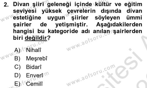 XVI. Yüzyıl Türk Edebiyatı Dersi 2021 - 2022 Yılı Yaz Okulu Sınavı 2. Soru