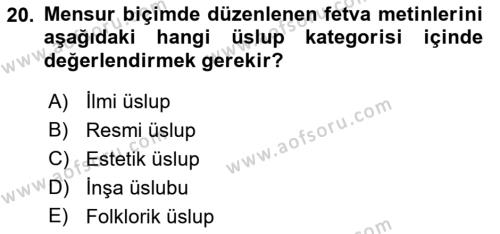 XVI. Yüzyıl Türk Edebiyatı Dersi 2022 - 2023 Yılı (Final) Dönem Sonu Sınavı 20. Soru