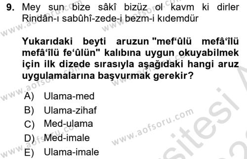 XVI. Yüzyıl Türk Edebiyatı Dersi 2022 - 2023 Yılı (Final) Dönem Sonu Sınavı 9. Soru