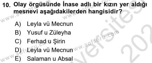 XVI. Yüzyıl Türk Edebiyatı Dersi 2023 - 2024 Yılı (Final) Dönem Sonu Sınavı 10. Soru