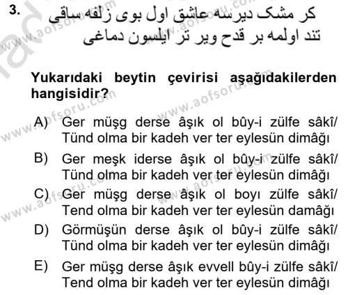 XVI. Yüzyıl Türk Edebiyatı Dersi 2023 - 2024 Yılı (Final) Dönem Sonu Sınavı 3. Soru