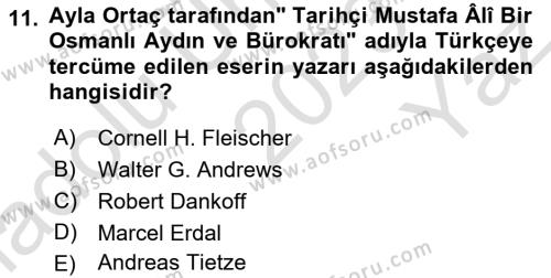 XVI. Yüzyıl Türk Edebiyatı Dersi 2023 - 2024 Yılı Yaz Okulu Sınavı 11. Soru