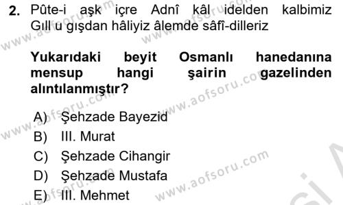 XVI. Yüzyıl Türk Edebiyatı Dersi 2023 - 2024 Yılı Yaz Okulu Sınavı 2. Soru