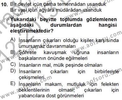XVII. Yüzyıl Türk Edebiyatı Dersi 2012 - 2013 Yılı (Final) Dönem Sonu Sınavı 10. Soru