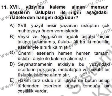 XVII. Yüzyıl Türk Edebiyatı Dersi 2012 - 2013 Yılı (Final) Dönem Sonu Sınavı 11. Soru