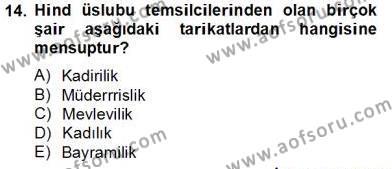 XVII. Yüzyıl Türk Edebiyatı Dersi 2012 - 2013 Yılı (Final) Dönem Sonu Sınavı 14. Soru