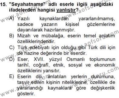 XVII. Yüzyıl Türk Edebiyatı Dersi 2012 - 2013 Yılı (Final) Dönem Sonu Sınavı 15. Soru