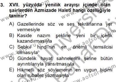 XVII. Yüzyıl Türk Edebiyatı Dersi 2012 - 2013 Yılı (Final) Dönem Sonu Sınavı 3. Soru