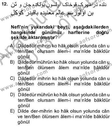 XVII. Yüzyıl Türk Edebiyatı Dersi 2013 - 2014 Yılı (Vize) Ara Sınavı 12. Soru