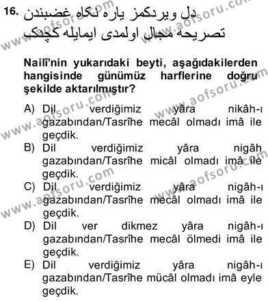 XVII. Yüzyıl Türk Edebiyatı Dersi 2013 - 2014 Yılı (Vize) Ara Sınavı 16. Soru