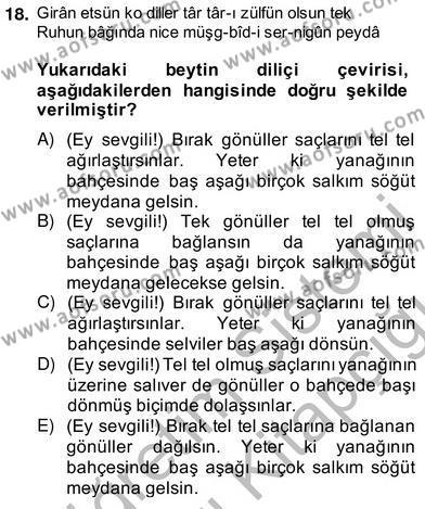 XVII. Yüzyıl Türk Edebiyatı Dersi 2013 - 2014 Yılı (Vize) Ara Sınavı 18. Soru