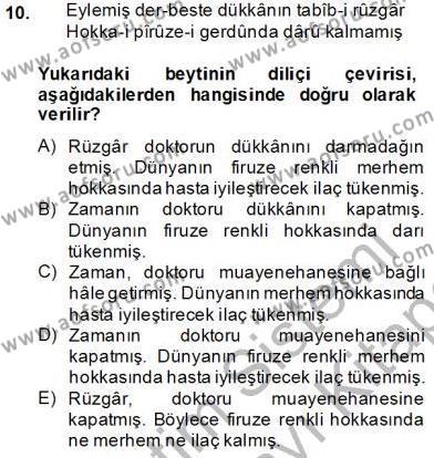 XVII. Yüzyıl Türk Edebiyatı Dersi 2013 - 2014 Yılı (Final) Dönem Sonu Sınavı 10. Soru