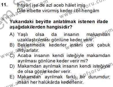 XVII. Yüzyıl Türk Edebiyatı Dersi 2013 - 2014 Yılı (Final) Dönem Sonu Sınavı 11. Soru