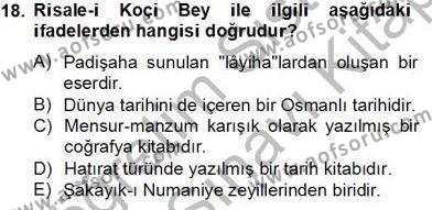 XVII. Yüzyıl Türk Edebiyatı Dersi 2013 - 2014 Yılı (Final) Dönem Sonu Sınavı 18. Soru