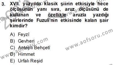 XVII. Yüzyıl Türk Edebiyatı Dersi 2013 - 2014 Yılı (Final) Dönem Sonu Sınavı 3. Soru
