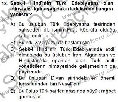XVII. Yüzyıl Türk Edebiyatı Dersi 2014 - 2015 Yılı (Vize) Ara Sınavı 13. Soru