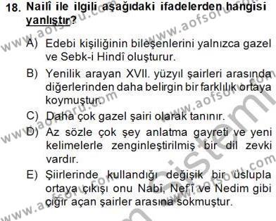 XVII. Yüzyıl Türk Edebiyatı Dersi 2014 - 2015 Yılı (Vize) Ara Sınavı 18. Soru