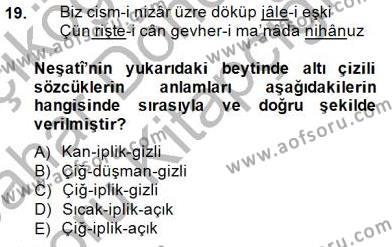 XVII. Yüzyıl Türk Edebiyatı Dersi 2014 - 2015 Yılı (Vize) Ara Sınavı 19. Soru