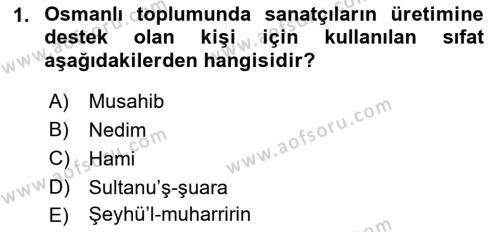 XVII. Yüzyıl Türk Edebiyatı Dersi 2016 - 2017 Yılı 3 Ders Sınavı 1. Soru