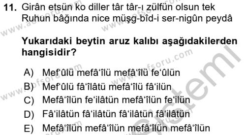 XVII. Yüzyıl Türk Edebiyatı Dersi 2016 - 2017 Yılı 3 Ders Sınavı 11. Soru