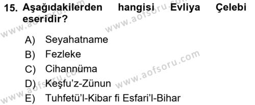 XVII. Yüzyıl Türk Edebiyatı Dersi 2016 - 2017 Yılı 3 Ders Sınavı 15. Soru