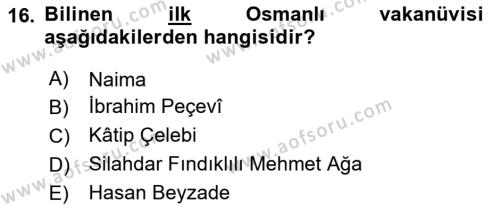 XVII. Yüzyıl Türk Edebiyatı Dersi 2016 - 2017 Yılı 3 Ders Sınavı 16. Soru