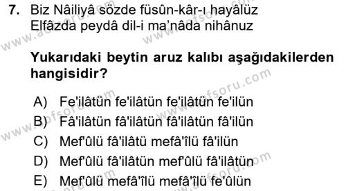 XVII. Yüzyıl Türk Edebiyatı Dersi 2016 - 2017 Yılı 3 Ders Sınavı 7. Soru