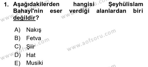 XVII. Yüzyıl Türk Edebiyatı Dersi 2016 - 2017 Yılı (Final) Dönem Sonu Sınavı 1. Soru