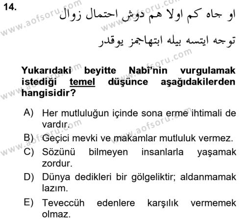 XVII. Yüzyıl Türk Edebiyatı Dersi 2017 - 2018 Yılı 3 Ders Sınavı 14. Soru