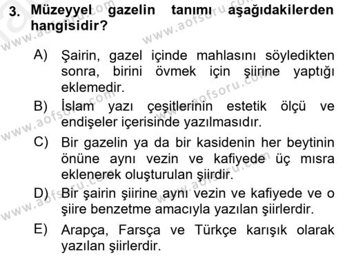 XVII. Yüzyıl Türk Edebiyatı Dersi 2017 - 2018 Yılı 3 Ders Sınavı 3. Soru