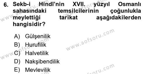 XVII. Yüzyıl Türk Edebiyatı Dersi 2017 - 2018 Yılı 3 Ders Sınavı 6. Soru