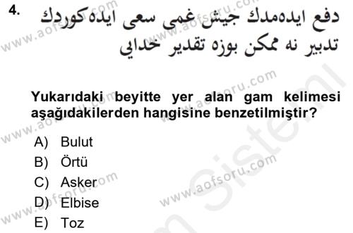 XVII. Yüzyıl Türk Edebiyatı Dersi 2017 - 2018 Yılı (Vize) Ara Sınavı 4. Soru