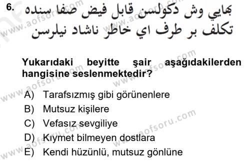 XVII. Yüzyıl Türk Edebiyatı Dersi 2017 - 2018 Yılı (Vize) Ara Sınavı 6. Soru