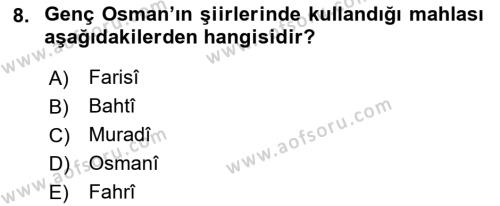 XVII. Yüzyıl Türk Edebiyatı Dersi 2017 - 2018 Yılı (Vize) Ara Sınavı 8. Soru