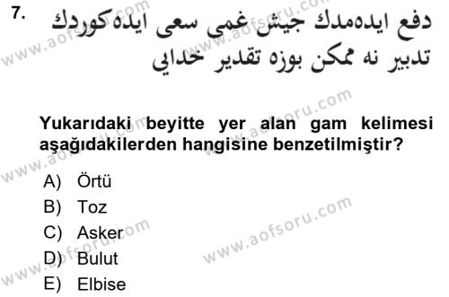 XVII. Yüzyıl Türk Edebiyatı Dersi 2018 - 2019 Yılı (Vize) Ara Sınavı 7. Soru