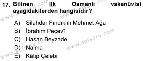 XVII. Yüzyıl Türk Edebiyatı Dersi 2018 - 2019 Yılı (Final) Dönem Sonu Sınavı 17. Soru