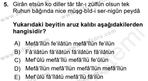 XVII. Yüzyıl Türk Edebiyatı Dersi 2018 - 2019 Yılı (Final) Dönem Sonu Sınavı 5. Soru