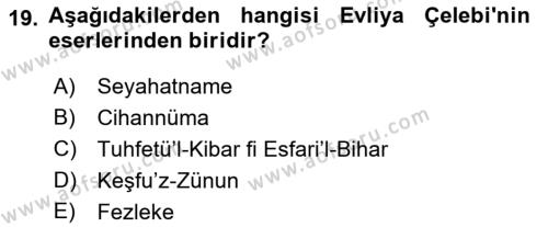 XVII. Yüzyıl Türk Edebiyatı Dersi 2018 - 2019 Yılı Yaz Okulu Sınavı 19. Soru