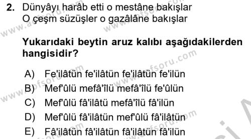 XVII. Yüzyıl Türk Edebiyatı Dersi 2018 - 2019 Yılı Yaz Okulu Sınavı 2. Soru