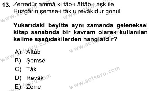 XVII. Yüzyıl Türk Edebiyatı Dersi 2021 - 2022 Yılı (Vize) Ara Sınavı 13. Soru