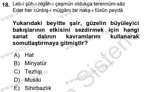 XVII. Yüzyıl Türk Edebiyatı Dersi 2021 - 2022 Yılı (Vize) Ara Sınavı 18. Soru