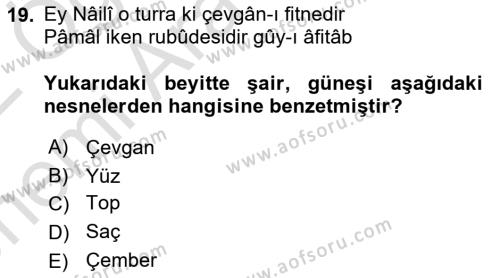XVII. Yüzyıl Türk Edebiyatı Dersi 2021 - 2022 Yılı (Vize) Ara Sınavı 19. Soru