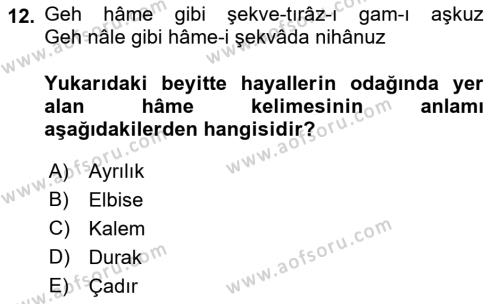 XVII. Yüzyıl Türk Edebiyatı Dersi 2022 - 2023 Yılı Yaz Okulu Sınavı 12. Soru