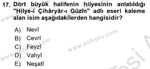 XVII. Yüzyıl Türk Edebiyatı Dersi 2022 - 2023 Yılı Yaz Okulu Sınavı 17. Soru