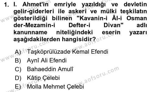 XVII. Yüzyıl Türk Edebiyatı Dersi 2023 - 2024 Yılı (Vize) Ara Sınavı 1. Soru