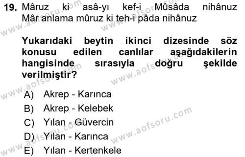 XVII. Yüzyıl Türk Edebiyatı Dersi 2023 - 2024 Yılı (Vize) Ara Sınavı 19. Soru