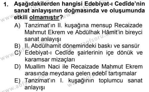 2. Abdülhamit Dönemi Türk Edebiyatı Dersi 2012 - 2013 Yılı (Vize) Ara Sınavı 1. Soru